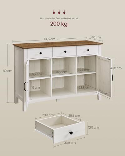 Vintage Kitchen Cabine, Sideboard with Drawers, Storage Cabinet with Doors, Adjustable Shelf, Country Style for Living Room, Kitchen