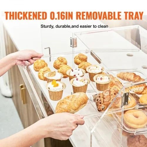 3-Tier Commercial Countertop Bakery Display Case, Acrylic Display Box with Rear Door Access & Removable Shelves, Keep Fresh for Donut Bagels Cake Cookie, 52.6 x 36.1 x 41.4 cm