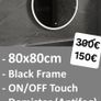 LED Bathroom Mirror 80cm Black Frame Demister Antifog Image 2