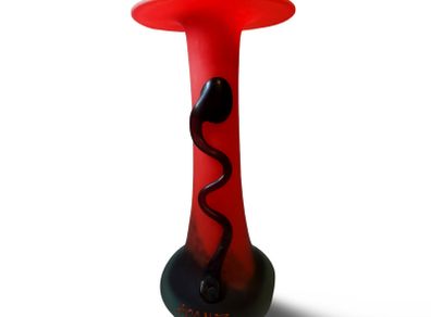 Rare Franz Caffrey Art Nouvau Tall Abstract Glass Vase Red Black Snake Irish 9"