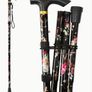 Folding Walking Stick, Black Floral Image 4