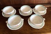 Alfred Meakin 1950s Harvest Bouquet 5 Soup bowls and saucers Coupes
