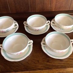 Alfred Meakin 1950s Harvest Bouquet 5 Soup bowls and saucers Coupes