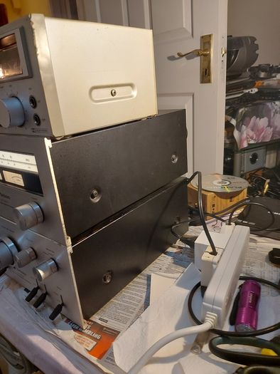 Technics FM-AM Stereo Tuner Model ST-3200, Technics Model No. RS-M205, Technics Stereo integrated Amplifier Model SU-3200, 3 parts of a Technics Music System, No phonograph or Speakers