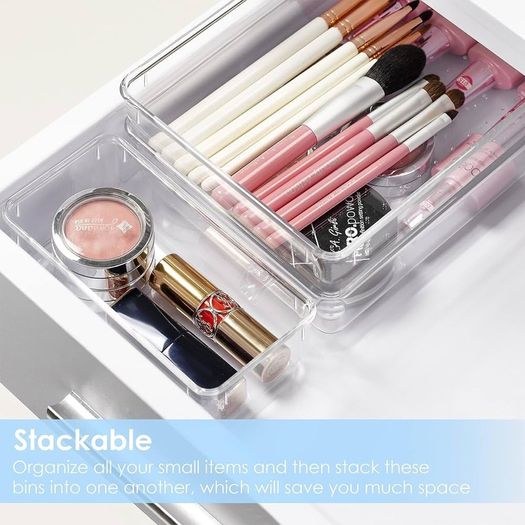 NEW SALE |  25 Pack Desk Drawer Organiser with 4 Size Makeup/Fridge Organiser, Plastic Storage Drawers for Kitchen, Bedroom, Office, Utensils