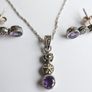 Vintage 925 Sterling Silver Amethyst and Marcasite Necklace and Earring Set Image 6