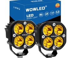 2Pcs Cube Amber Led Pods, 3.2 Inch Spot Yellow Ditch Lights for Off Road Driving, Fog Lights, 4X4, Tractor, Trucks SUV UTV ATV Marine Boat 12V 24V