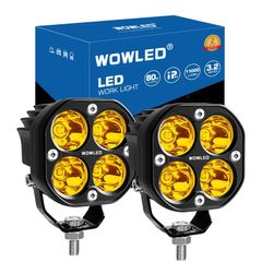 2Pcs Cube Amber Led Pods, 3.2 Inch Spot Yellow Ditch Lights for Off Road Driving, Fog Lights, 4X4, Tractor, Trucks SUV UTV ATV Marine Boat 12V 24V