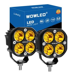 2Pcs Cube Amber Led Pods, 3.2 Inch Spot Yellow Ditch Lights for Off Road Driving, Fog Lights, 4X4, Tractor, Trucks SUV UTV ATV Marine Boat 12V 24V