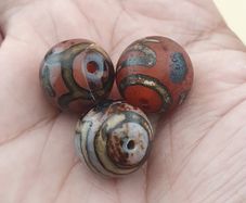 Vintage Etched Carnelian Agate Lot of 3 Beads