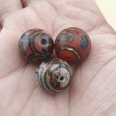 Vintage Etched Carnelian Agate Lot of 3 Beads
