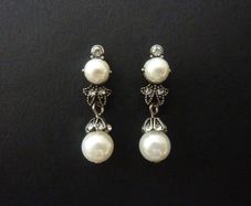 Vintage Art Deco Style Pearl Silver Drop Earrings
