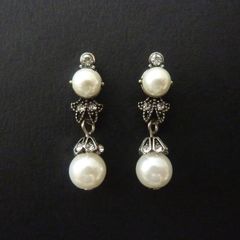 Vintage Art Deco Style Pearl Silver Drop Earrings