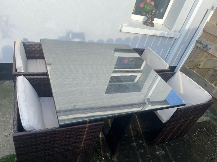 4 Seater Brown Rattan Cube Garden