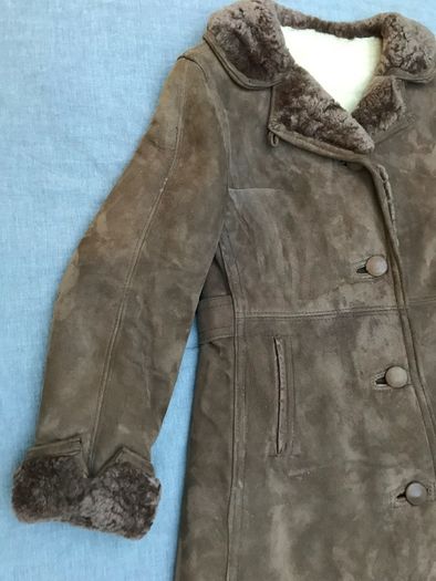 Vintage Ladies Mocklers Genuine Leather Shearling Nor'Easter Long Coat Size UK 8