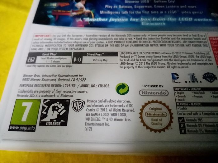 Batman DC Super Heros Nintendo 3 Ds Games Original