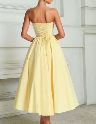 Shein V-Neck Bow Tie Decor Strapless Backless Fitted Princess Style Elegant Dresses size XS