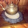 Vintage Kettle & Vintage Fruit Tray with Wooden Inset. Image 2
