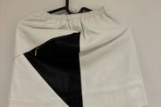 Vintage White &amp; Black Geometric Leather Mini Skirt Elastic Waist S 36 8