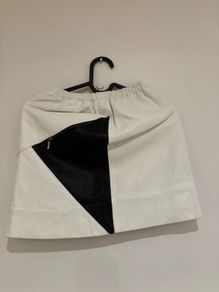 Vintage White & Black Geometric Leather Mini Skirt Elastic Waist S 36 8