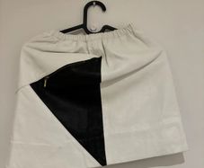 Vintage White & Black Geometric Leather Mini Skirt Elastic Waist S 36 8
