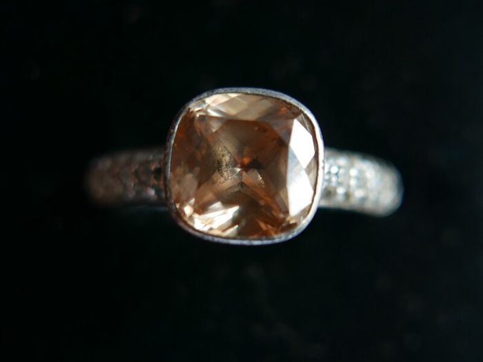 Vintage Genuine Fossil Sterling Silver 925 hallmarked  Yellow Stone Ring size P - 5,2g