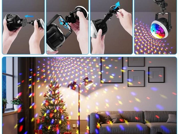 Disco Lights, 360Rotation Music Activated Disco Ball Lights with 4M/13ft USB Cable & Remote Control - [ Dynamic Star Pattern Effect ] 3W RGBY Party Lights for Kids Birthday/Home Gathering/Xmas Decor
