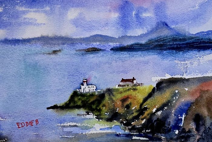 3 rock mountain watercolour