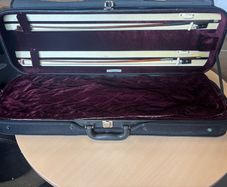 Violin case + bows and accessories