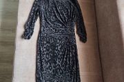 Marks and Spencer Black Leopard Velour-feel Midi Dress, Size 10