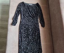 Marks and Spencer Black Leopard Velour-feel Midi Dress, Size 10