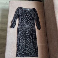 Marks and Spencer Black Leopard Velour-feel Midi Dress, Size 10