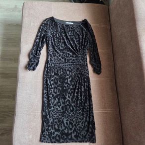 Marks and Spencer Black Leopard Velour-feel Midi Dress, Size 10