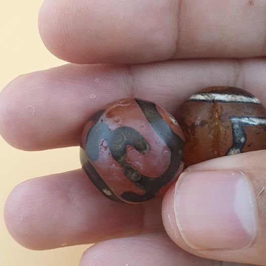 Vintage Etched Carnelian Agate Beads Tribal Gemstone Lot of 3
