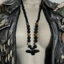 Raven Crow Lava Agate Beaded Necklace Brutalist Crust Punk Pagan Pendant Necklace Talisman Wasteland Dystopian Gothic Image 5