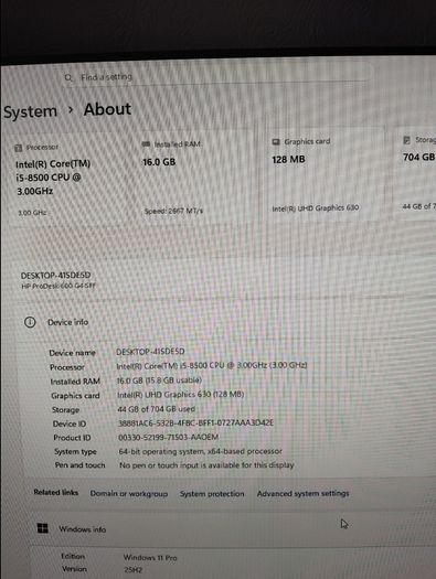 HP ProDesk 600 G4 SFF (i5 8th Gen) and power cable