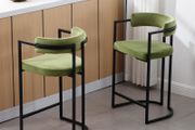 Velvet Kitchen Stools Set of 2 Bar Stools Breakfast Modern Counter Stools for Dining Room Height Bistro Stool with Backrest (Green)