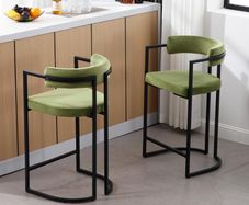 Velvet Kitchen Stools Set of 2 Bar Stools Breakfast Modern Counter Stools for Dining Room Height Bistro Stool with Backrest (Green)