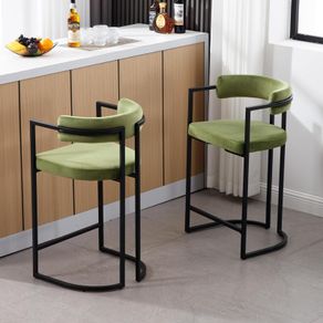 Velvet Kitchen Stools Set of 2 Bar Stools Breakfast Modern Counter Stools for Dining Room Height Bistro Stool with Backrest (Green)