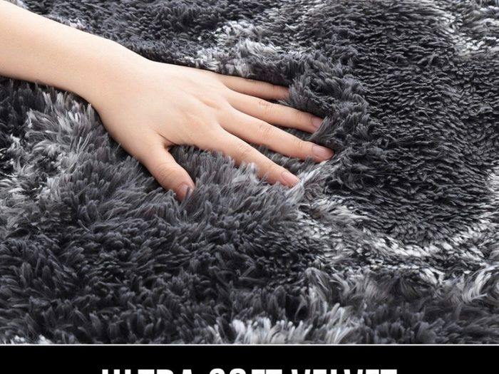 Luxury Velvet Shag Area Rug Modern Indoor Plush Fluffy Rugs, Extra Soft and Comfy Carpet, Geometric Moroccan Rugs for Bedroom Living Room Girls Kids Nursery, 5x8 Feet Dark Grey/White MULTIPLE COLOURS AVAILABLE (FREE POSTAGE)