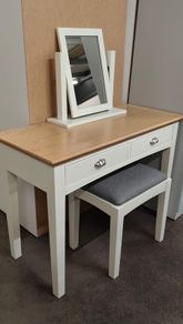 Oak Vanity Dresser Set -  Table, Mirror and Stool New