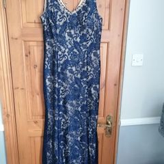 Dress beautiful long  navy lace dress gold lined size 16 on label  i think best suit size 14