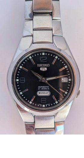 Seiko 5 Automatic 21 Jewels Black Dial Stainless Steel Watch SNK623