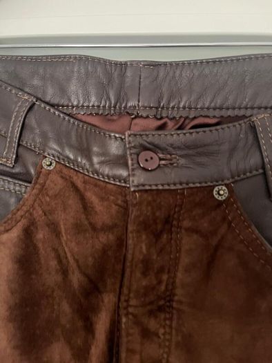 Unsigned genuine dark brown suede and leather jeans style trousers Sz 8UK - W28 L32 - Rrp 350 (New)