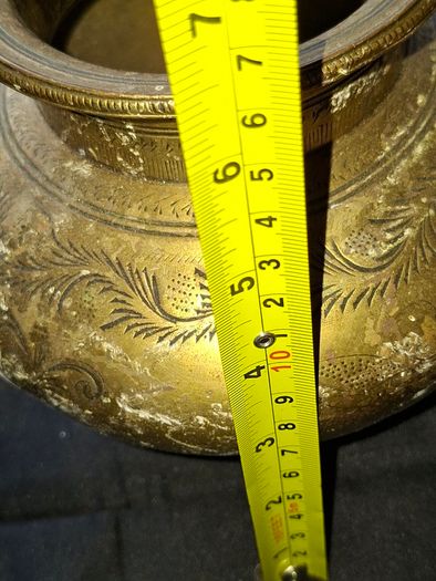 Antique Brass Lota Holy Water Pot, features intricate hand-etched foliage engravings, Postage Available or Collection