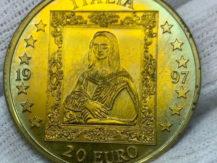 Italy 20 euro proof pattern leonardo da Vinci stunning color proof coin