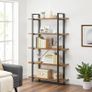 _bookshelf, stable standing shelf with 5 shelf levels, living room shelf in industrial design, easy assembly, living room, bedroom, office, vintage brown-black Image 2