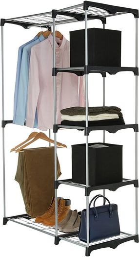 _Amazon Basics Double Rod Freestanding Closet, Silver