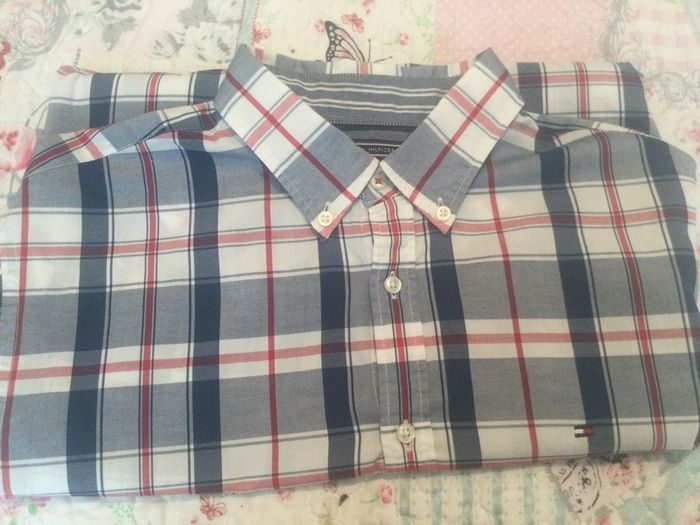 Tommy Hilfiger Mens blue Check long sleeve cotton shirt L 44in Chest
