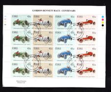 2003 Ireland Centenary of Gordon Bennett Race (Napier, Mercedes, Mors, Winton) Sheetlet 1B1B1B1B1B Fine CDS Used with Dublin cancel of 30th June 2003 (First day of issued) on envelope extract.